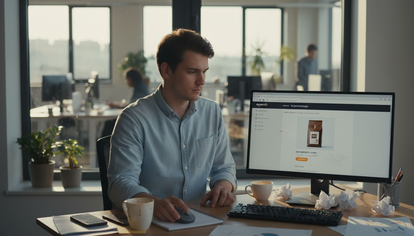 Ein Mann analysiert am Computer seine Amazon-Werbekampagnen.