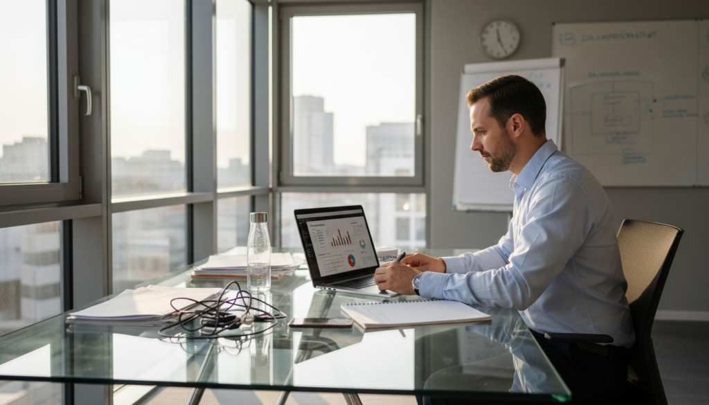 Ein Manager analysiert die Leistungskennzahlen seiner Amazon-PPC-Kampagnen, um Optimierungspotenziale zu entdecken.