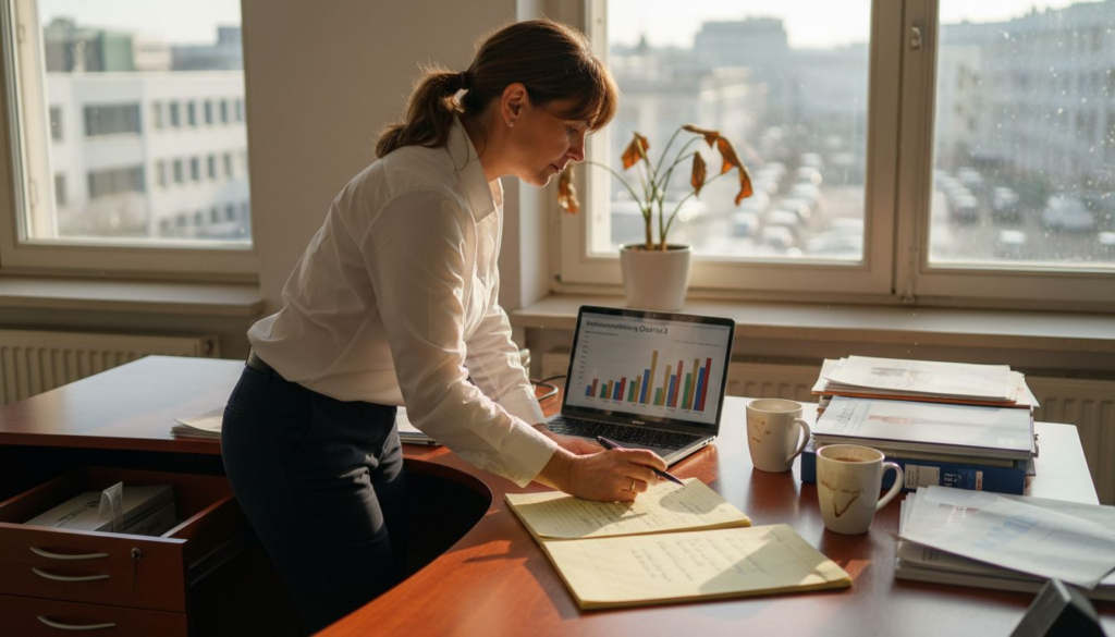 Ein Berater analysiert im Büro die Verkaufszahlen von Amazon, um Optimierungspotenziale zu identifizieren.
