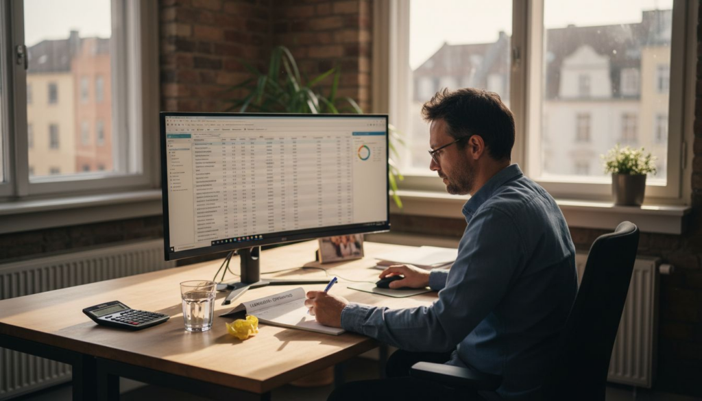 Ein E-Commerce-Manager wirft einen prüfenden Blick auf das Amazon PPC-Dashboard, um die aktuellen Werbekampagnen auszuwerten.