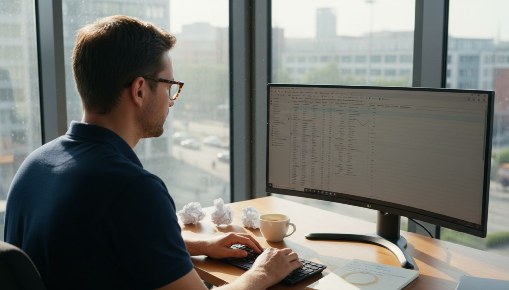 Ein Mann sitzt am Schreibtisch und prüft die Werbekosten für Amazon-Kampagnen.