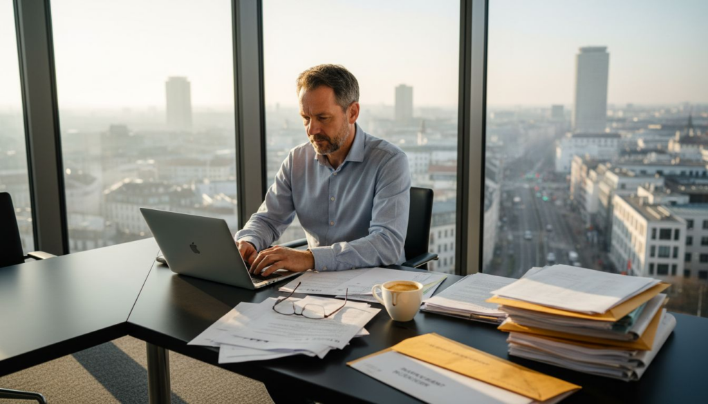 Mann arbeitet an Amazon Markenregistrierung im Büro