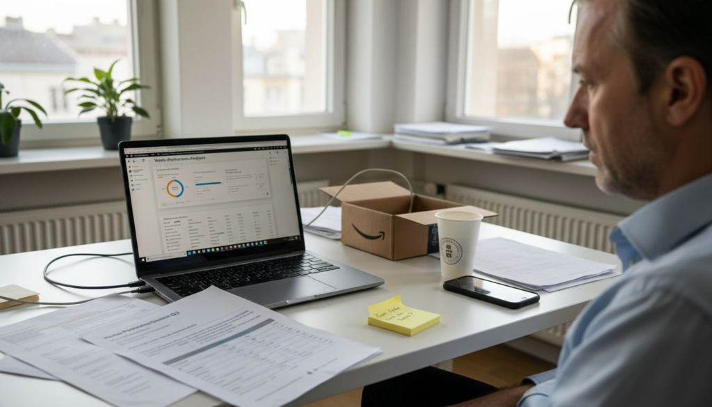 Im Büro nimmt ein Mitarbeiter die Amazon-Werbekampagnen unter die Lupe.