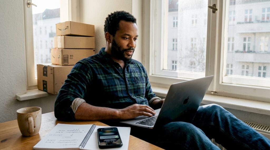 Ein Amazon-Shop-Betreiber analysiert die aktuellen Kennzahlen, um die Performance seines Online-Shops zu bewerten.