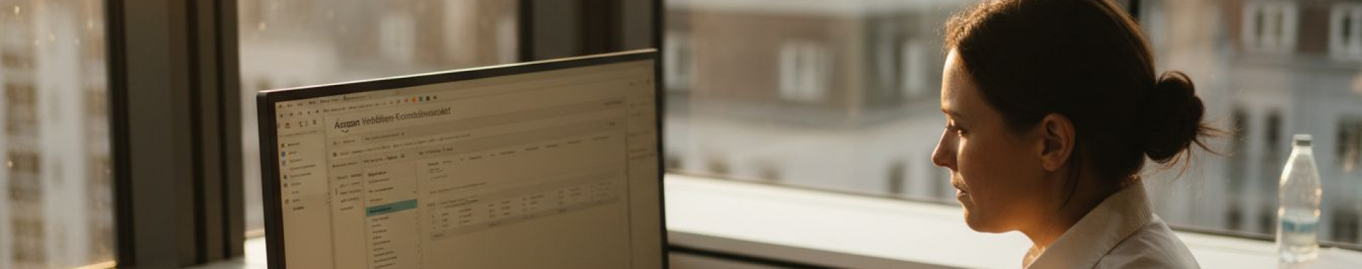 Ein Händler überprüft sein Amazon-Angebot am Schreibtisch.