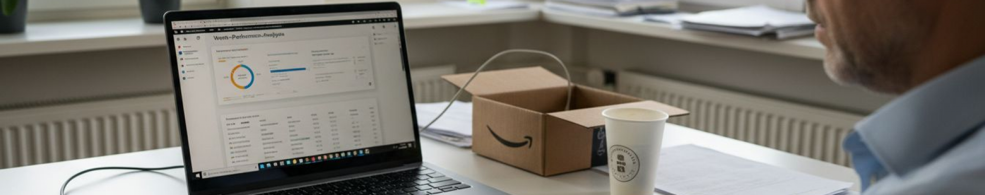 Im Büro nimmt ein Mitarbeiter die Amazon-Werbekampagnen unter die Lupe.